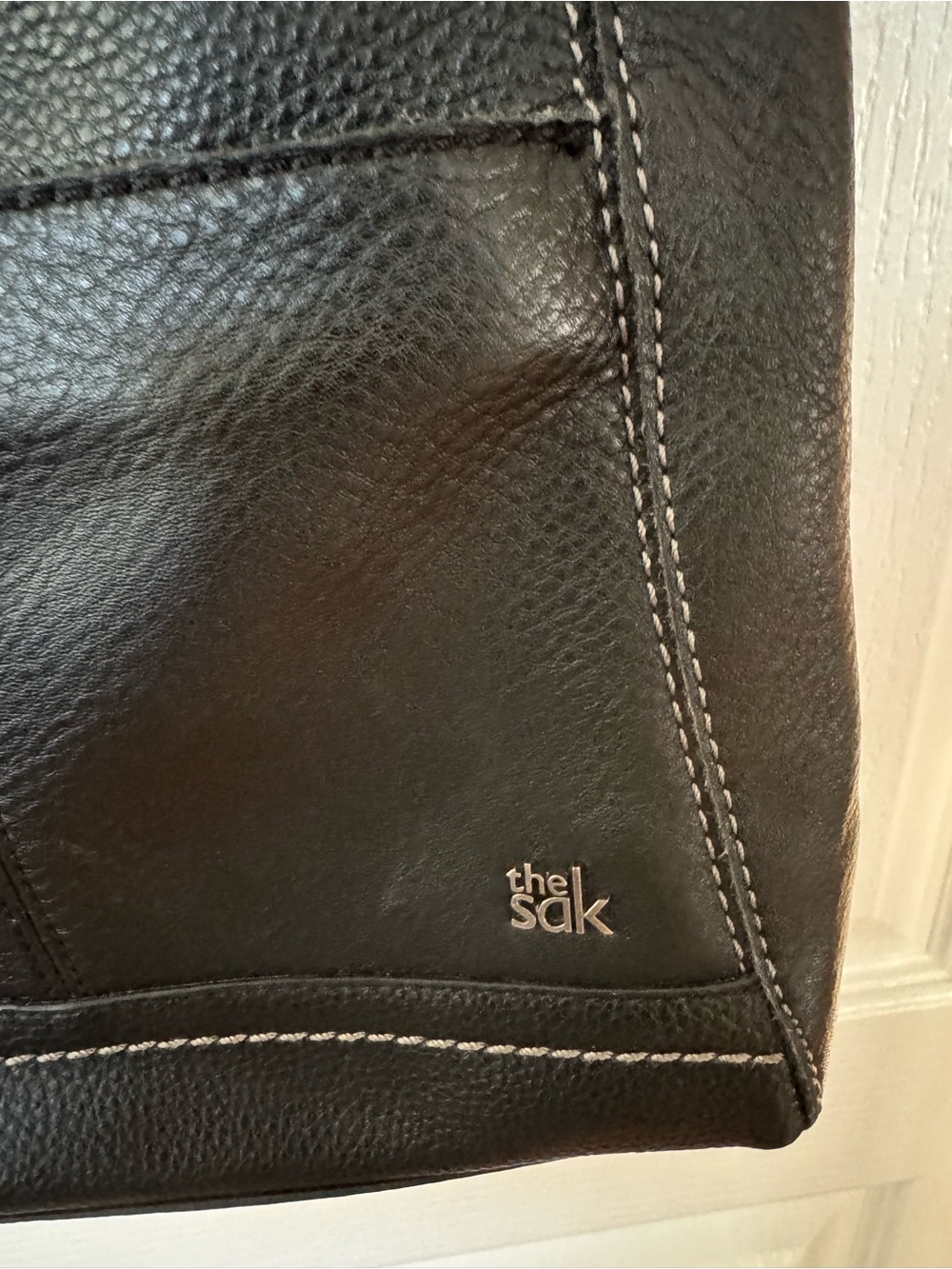 The Sak Black Pebbled Leather Tote with Contrast Stitching